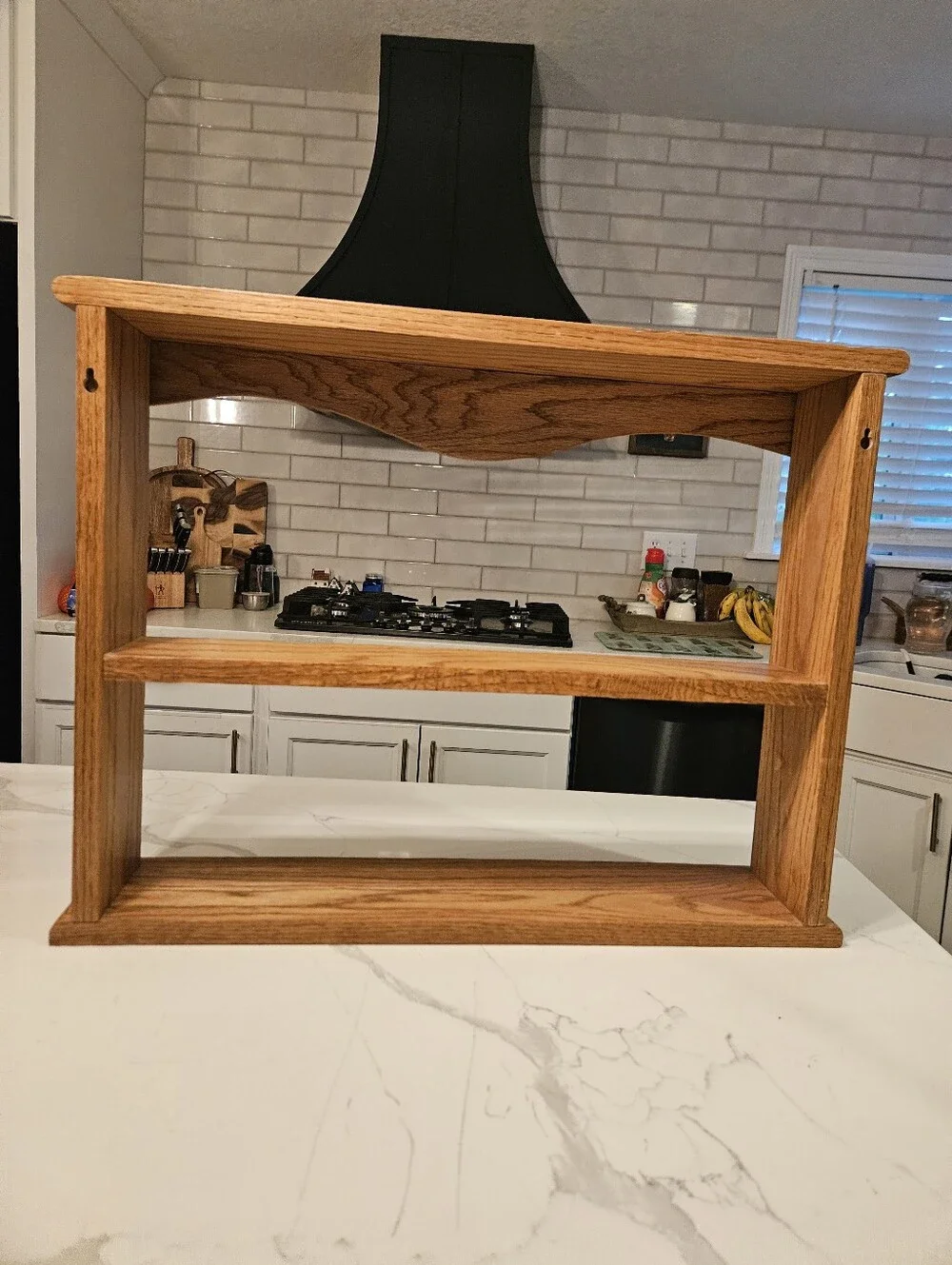 Solid Oak Two-Tier Shelf Rack in Natural Wood